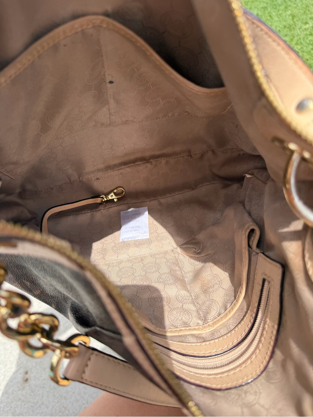 Michael Kors Brown Logo Monogram Crossbody with Tan Trim - Picture 4 of 5